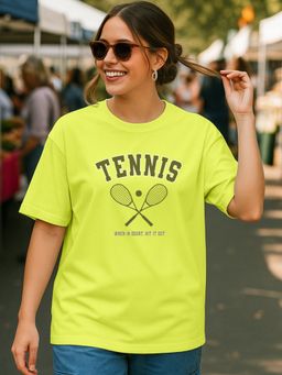 Bewakoof - Women Yellow Tennis Graphic Printed Oversized T-Shirt