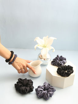 Spotstyl - Pure Silk Oversized & Skinny Drama Scrunchies - Pack of 6