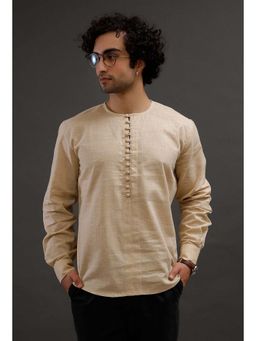Tjori - Men Beige Round Neck Full Sleeves Shirt