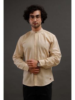 Tjori - Men Beige Mandarin Neck Full Sleeves Shirt