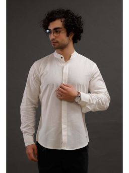 Tjori - Men White Mandarin Neck Full Sleeves Shirt