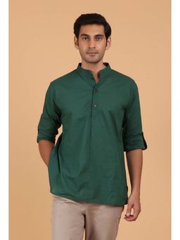 Tjori - Men Green Mandarin Neck Full Sleeves Shirt