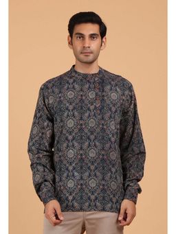 Tjori - Men Blue Mandarin Neck Full Sleeves Shirt