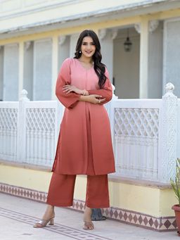 Varanga - Women Ombre Peach A-Line Kurta with Pants (Set of 2)