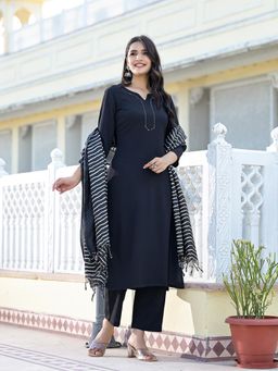 Varanga - Women Black Crepe Gota Kurta with Pants and Dupatta (Set of 3)