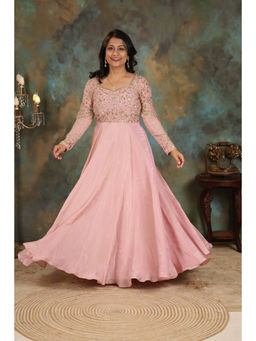 Fiorebymalar - Pink Silk Embroidered Maxi Dress