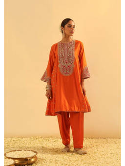 Sheetal Batra - Falisha - Burnt Orange Short Kalidaar Choga With Salwar And Dupatta