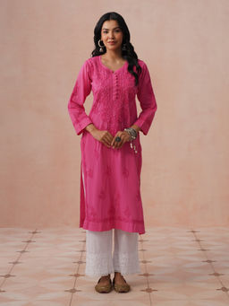 House of Chikankari - HOC Women Pink Cotton Cambric Chikankari Kurta