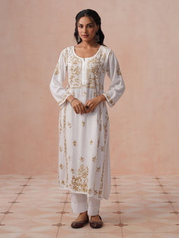 House of Chikankari - HOC Women White Rayon Chikankari Kurta
