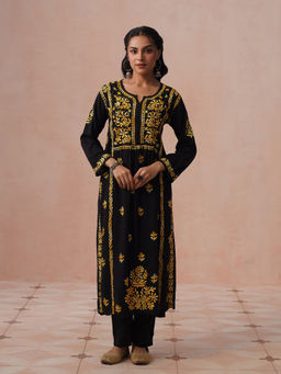 House of Chikankari - HOC Women Black Rayon Chikankari Kurta