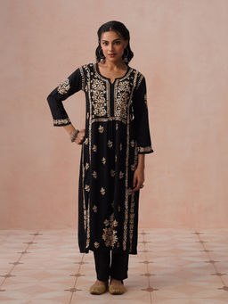 House of Chikankari - HOC Women Black Rayon Chikankari Kurta