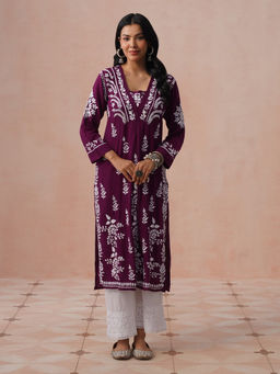 House of Chikankari - HOC Women Wine Modal Chikankari Kurta