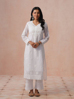 House of Chikankari - HOC Women White Cotton Chikankari Kurta