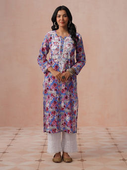 House of Chikankari - HOC Women Blue Mulmul Chikankari Kurta