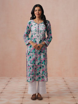 House of Chikankari - HOC Women Pink Mulmul Chikankari Kurta