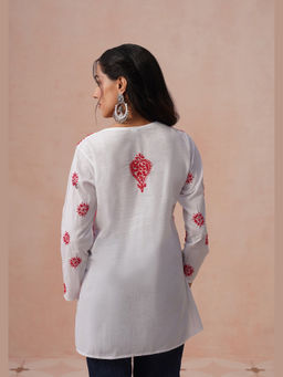 House of Chikankari - HOC Women White Cotton Chikankari Short Kurti