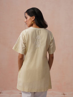 House of Chikankari - HOC Women Beige Cambric Chikankari Short Kurti