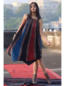 Okhai - Sunrays Cotton Ajrakh Sleeveless Black Midi Dress