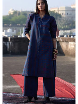 Okhai - Indigo Hush Cotton Ajrakh Indigo Kurta With Pant