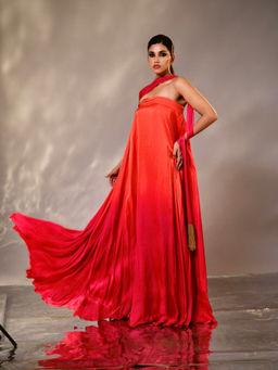 Tussya by Shreya - Red Saanjh Anarkali and Embbelished Scarf