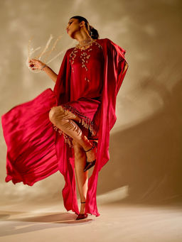 Tussya by Shreya - Red Velora Dress and Samara Cape Set with Choker