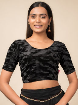 BINDIGASM'S ADVI - Women Black Kriti Velvet Pleated Texture Stretchable Pull On Blouse