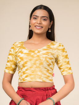 BINDIGASM'S ADVI - Women Beige Kriti Velvet Pleated Texture Stretchable Pull On Blouse