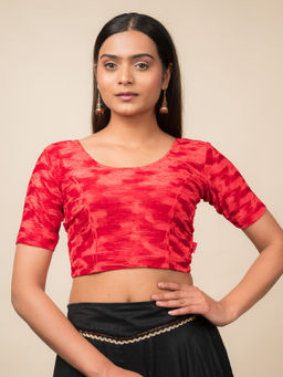 BINDIGASM'S ADVI - Women Red Kriti Velvet Pleated Texture Stretchable Pull On Blouse