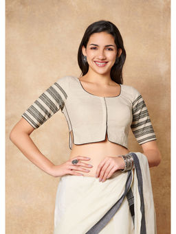 SALWAR STUDIO - Off White Pure Cotton Round Neck Readymade Long Blouse