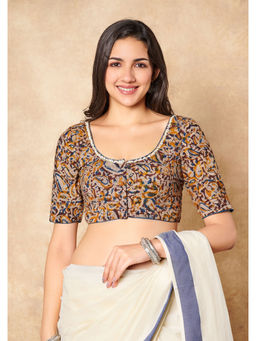 SALWAR STUDIO - Multicolor Kalamkari Pure Cotton Round Neck Readymade Blouse