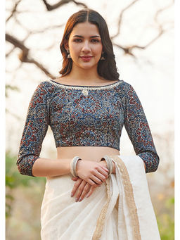 SALWAR STUDIO - Blue Ajrakh Pure Cotton Readymade Blouse