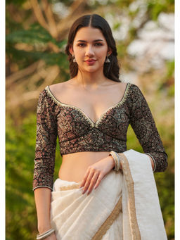 SALWAR STUDIO - Black Ajrakh Pure Cotton Readymade Blouse