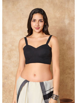 SALWAR STUDIO - Black Pure Cotton Sleeveless Readymade Blouse