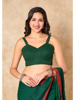 SALWAR STUDIO - Green Pure Cotton Sleeveless Readymade Blouse