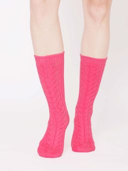 Bharatasya - Pink Fine Knitted Calf Length Winter Woolen Socks