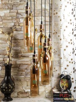 MFD HOME FURNISHING - Wine Bottle Vintage Retro Industrial Height Adjustable Hanging Pendant Lamp