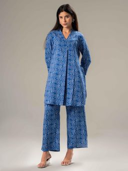 Urban Sundari - Blue Floral Printed Pure Cotton Co-ord Set