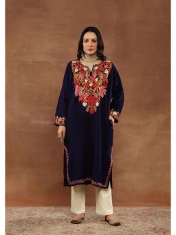 House of Chikankari - Aari Embroidered Women's Phiran Kurta-Navy Blue