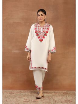 House of Chikankari - Off White Aari Embroidered Women's Kurta With Pant