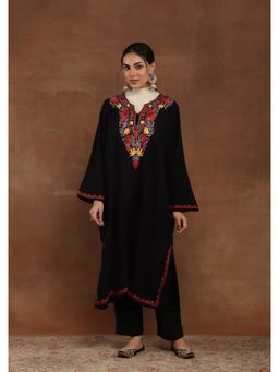 House of Chikankari - Aari Embroidered Women's Phiran Kurta-Black