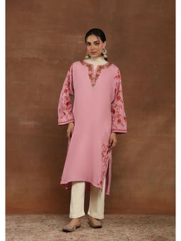 House of Chikankari - Aari Embroidered Women's Phiran Kurta -Pink