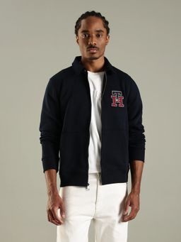 Tommy Hilfiger - Embroidered Logo Regular Fit Navy Blue Cotton Bomber Jacket