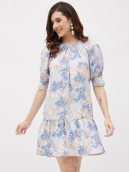 Kibo - Womens Printed Gathered Neck Dress
