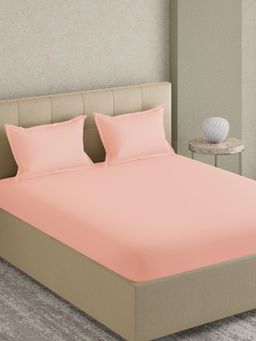 GM - Solid 300TC Rose Cotton Bedsheet With 2 Pillow Covers - Super King