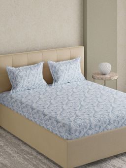 GM - Abstract & Geometric Blue Jacquard Cotton Bedsheet With 2 Pillow Covers - Super King