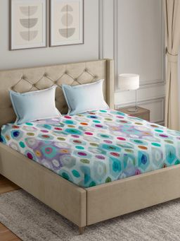 GM - Geometric Blue White & Multi Printed Cotton Bedsheet With 2 Pillow Covers - Double Queen