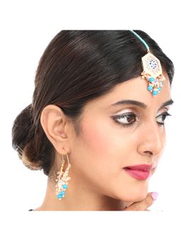 Yellow Chimes - Gold-toned Meenakari Handcrafted Mang Tikka With Chandbali Hoop Earrings