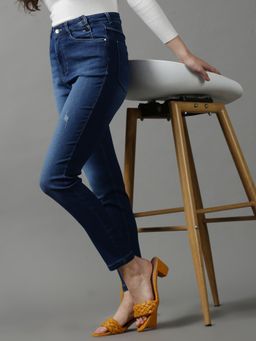 SHOWOFFFF - Womens Low Distress Skinny Fit Blue Denim Jeans