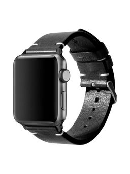 DailyObjects - Black Two-stitch Handmade Leather Apple WatchBand (Black 42/44mm)