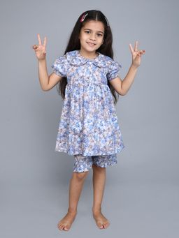 Little Clothings - Blue Floral Printed Top with Shorts (Set of 2)